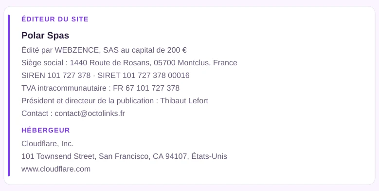 Coordonnées légales de l’éditeur et de l’hébergeur du site